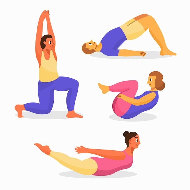 Vecteur gratuit personnes dessinées à la main, faire du yoga