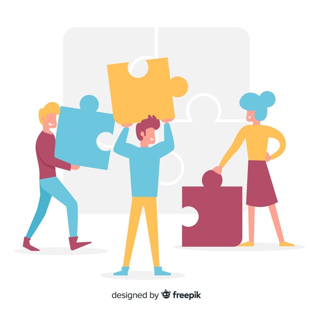 Personnes dessinées à la main faisant puzzle illustration