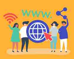 Vecteur gratuit personnes détenant des icônes du world wide web