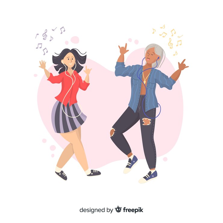 Vecteur gratuit personnes écoutant de la musique illustrée