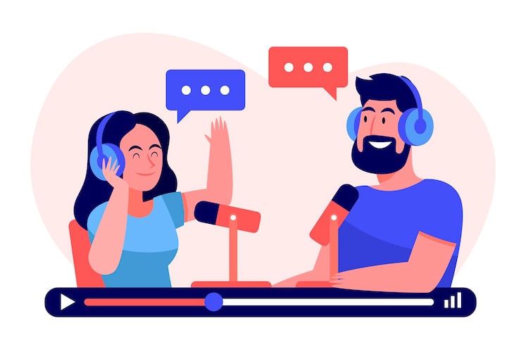 Vecteur gratuit personnes enregistrant un podcast ensemble