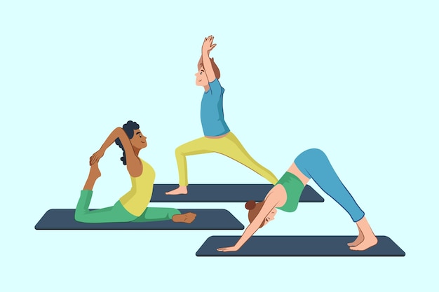 Vecteur gratuit personnes faisant du yoga pack