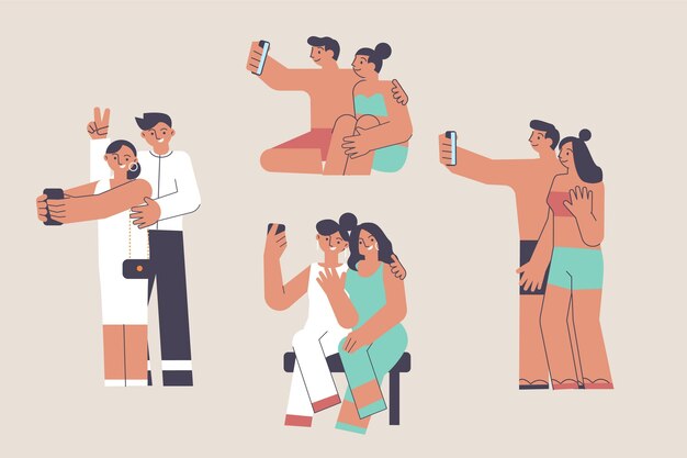 Personnes illustrées prenant des photos avec un smartphone