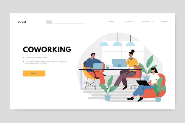 Vecteur gratuit personnes sur la page de destination de coworking de leur espace de travail