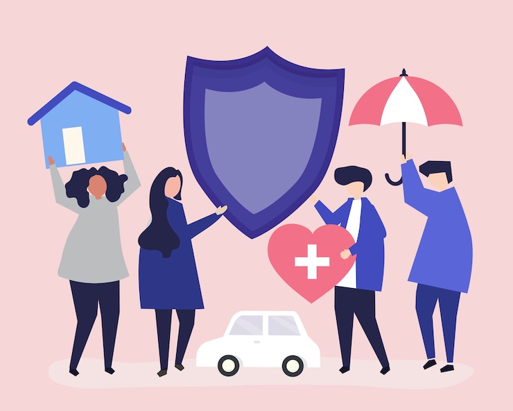 Vecteur gratuit personnes portant des icônes liées à l&#39;assurance