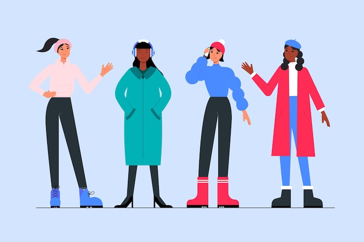 Vecteur gratuit personnes portant des vêtements d'hiver confortables