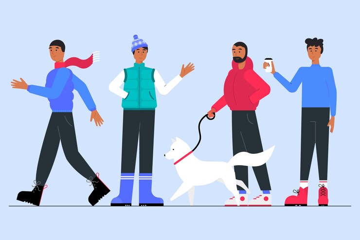 Vecteur gratuit personnes portant des vêtements d'hiver confortables