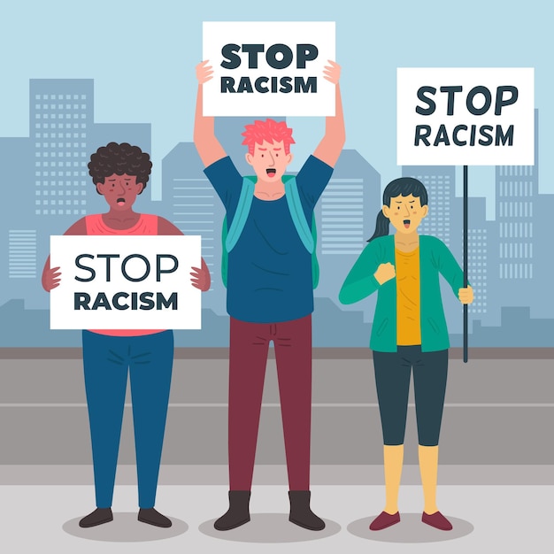 Vecteur gratuit personnes protestant contre le racisme