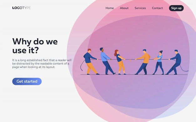 Personnes Tirant Les Extrémités Opposées De L'illustration Plate De La Corde. Page De Destination Ou Modèle Web