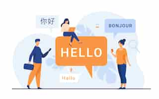 Vecteur gratuit personnes utilisant une application de traduction en ligne