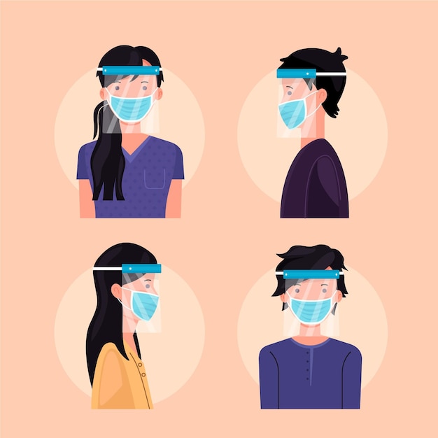 Vecteur gratuit personnes utilisant un masque facial et une collection de masques