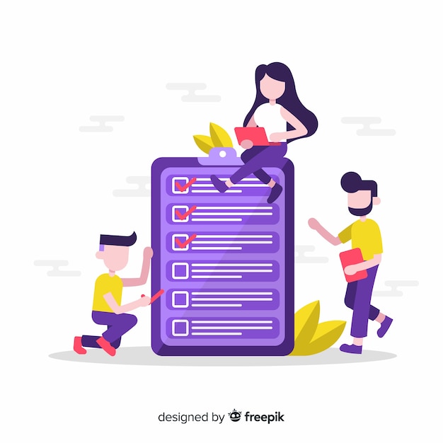 Vecteur gratuit personnes vérifiant fond de liste de contrôle géant