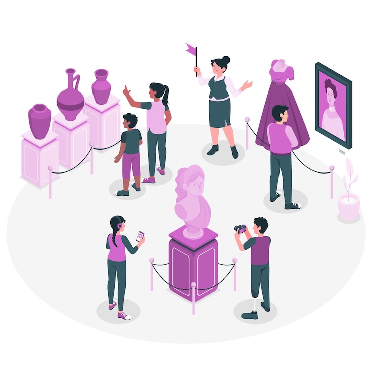 Vecteur gratuit personnes visitant l'illustration de concept de musée d'histoire