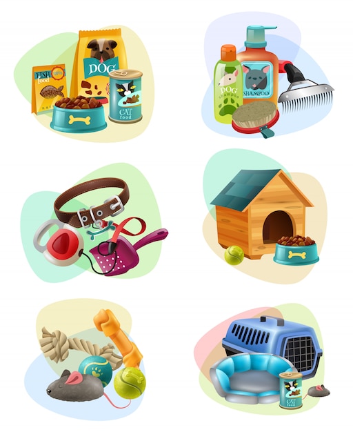 Vecteur gratuit pet care concept composition icons set