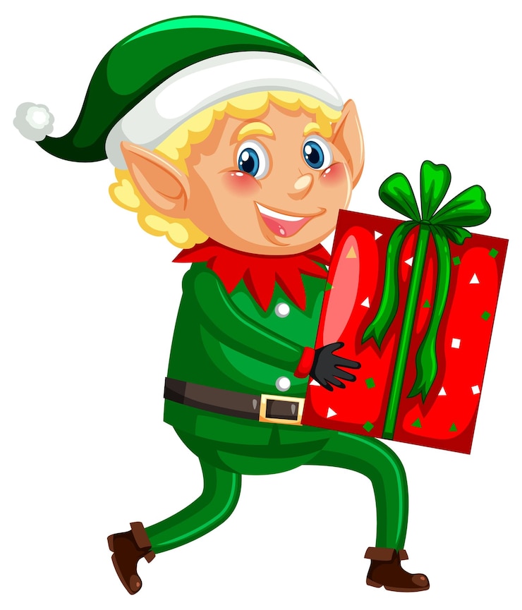 Vecteur gratuit petit elfe tenant un cadeau de noël