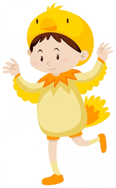 Petit enfant en costume de poulet