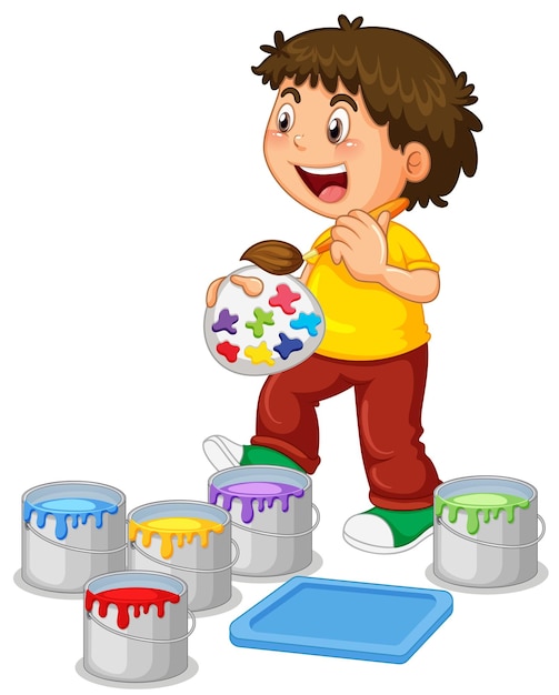 Vecteur gratuit petit garçon avec palette de peinture