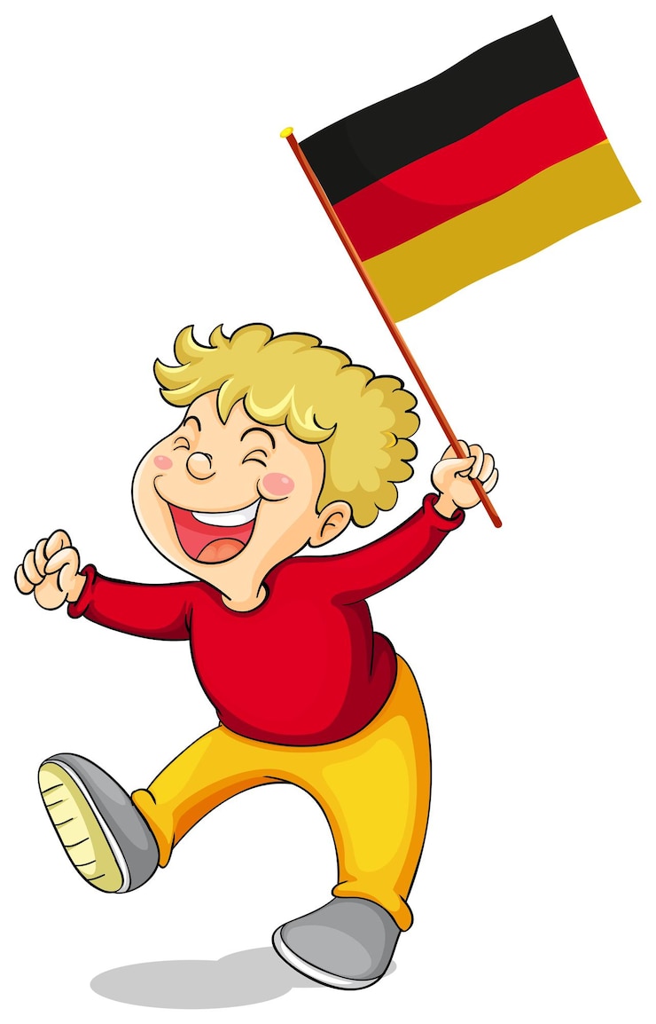 Vecteur gratuit petit garçon tenant le drapeau de l'allemagne