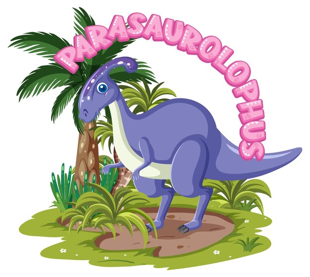 Petit personnage de dessin animé de dinosaure parasaurolophus mignon