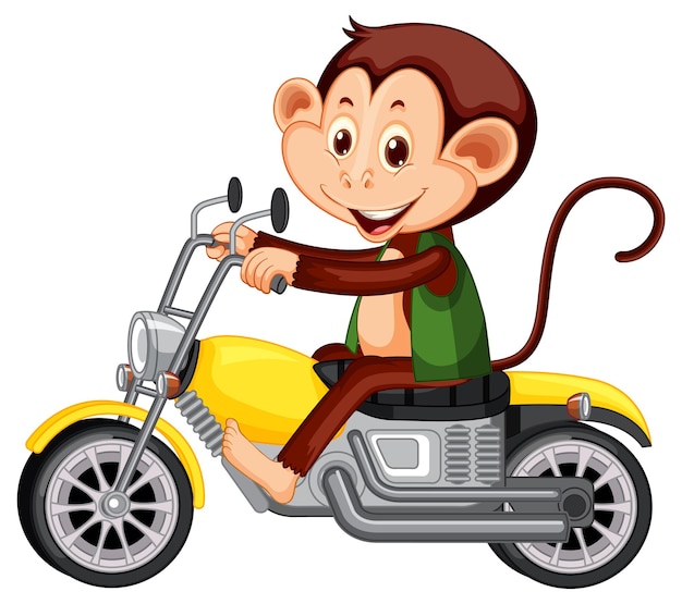 Vecteur gratuit petit singe équitation moto sur fond blanc