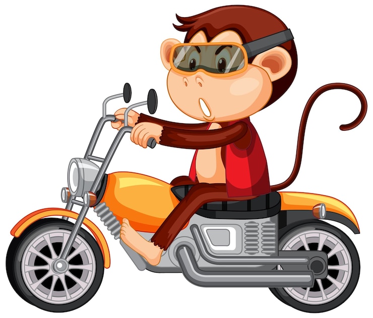 Vecteur gratuit petit singe équitation moto sur fond blanc