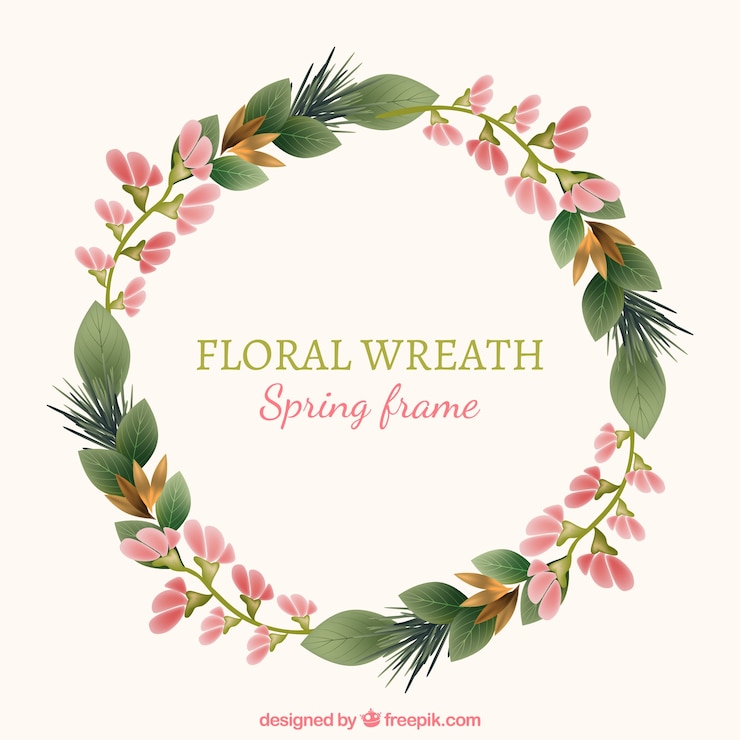 Vecteur gratuit petites fleurs roses couronne avec des feuilles