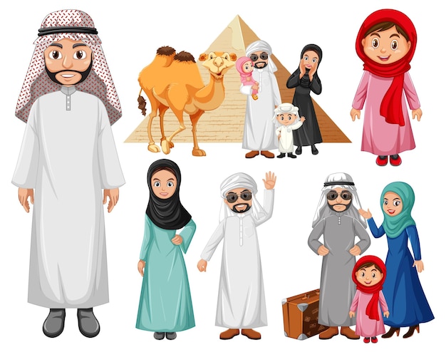 Vecteur gratuit peuple arabe avec chameau et pyramide