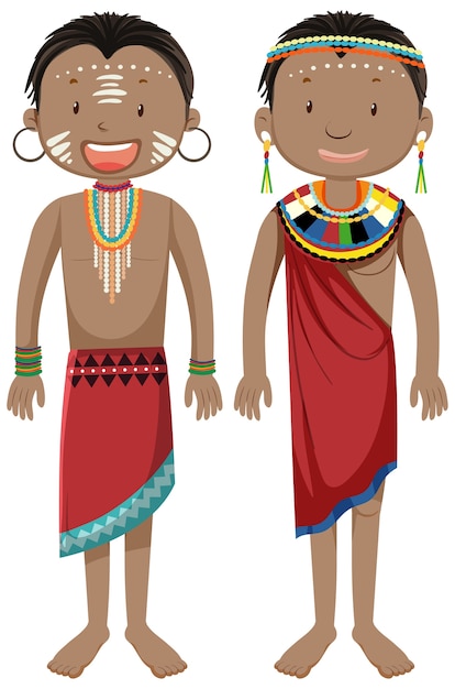 Vecteur gratuit peuples ethniques des tribus africaines en personnage de dessin animé de vêtements traditionnels