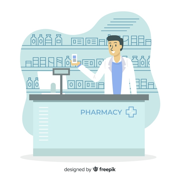 Vecteur gratuit pharmacien au design plat au service des clients