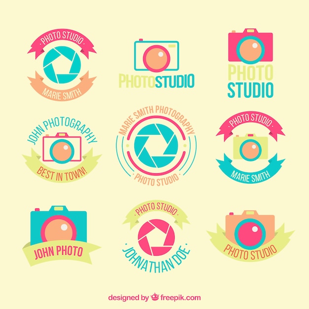 Vecteur gratuit photo flat badges studio