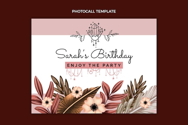 Vecteur gratuit photocall d'anniversaire boho aquarelle