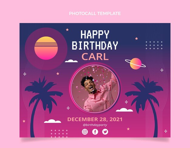 Photocall d'anniversaire dégradé rétro vaporwave