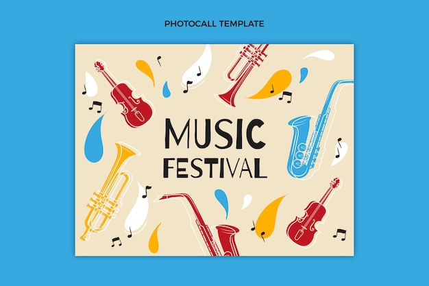 Vecteur gratuit photocall du festival de musique coloré dessiné à la main