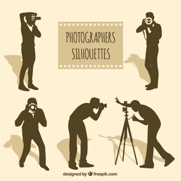 Vecteur gratuit photographes silhouettes dans des situations différentes