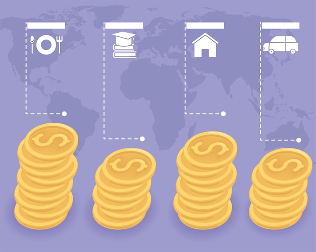 Vecteur gratuit pièces de monnaie dollars infographie