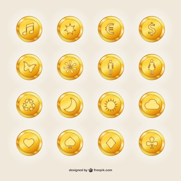 Vecteur gratuit des pièces d'or avec des symboles