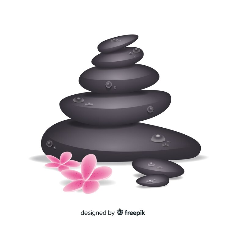 Vecteur gratuit pierres de spa réalistes avec des fleurs