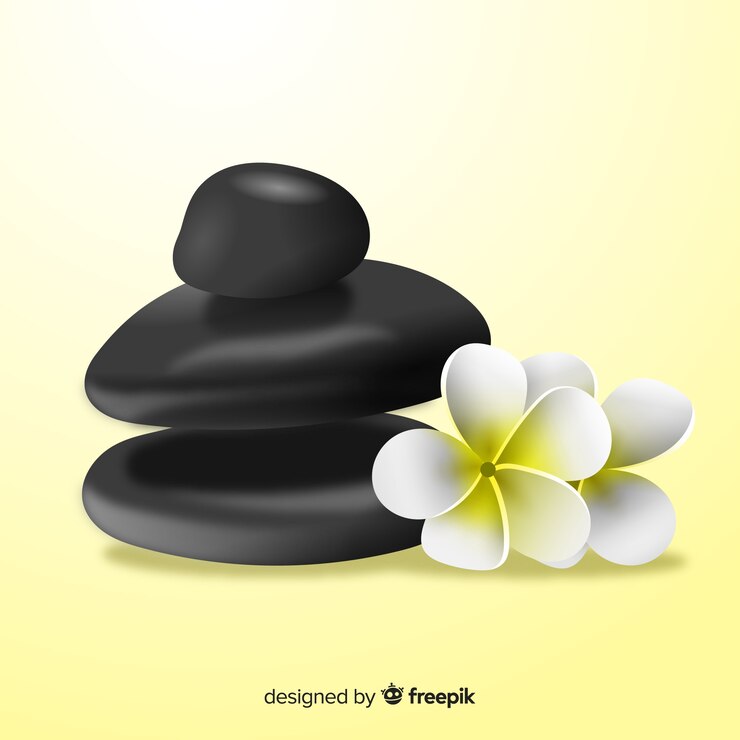 Vecteur gratuit pierres de spa réalistes avec fond de fleurs