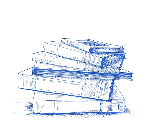 Pile de dossier de fichiers de livres isolé sur blanc Illustration vectorielle de croquis dessinés à la main