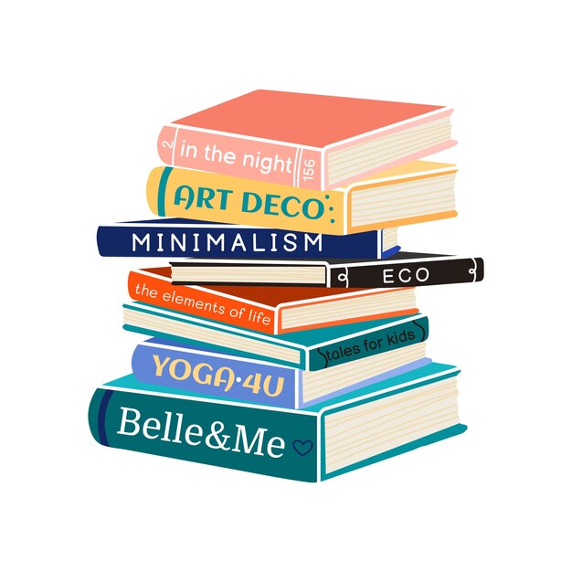 Pile plate de livres dessinée à la main