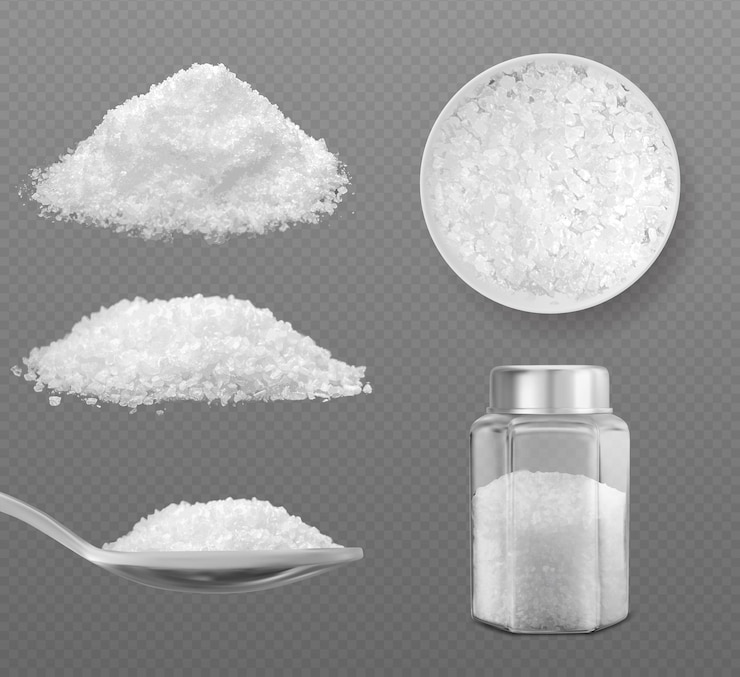 Vecteur gratuit pile de sel de mer ou de sucre en poudre blanche réaliste