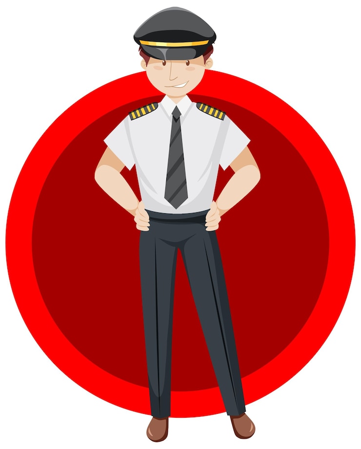Vecteur gratuit pilote debout sur fond rouge