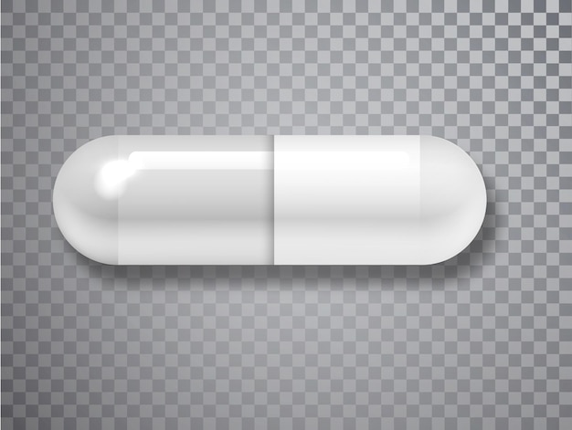Pilule capsule avec ombre isolée sur fond transparent. Capsules de pilules vides détaillées 3d réalistes de vecteur.