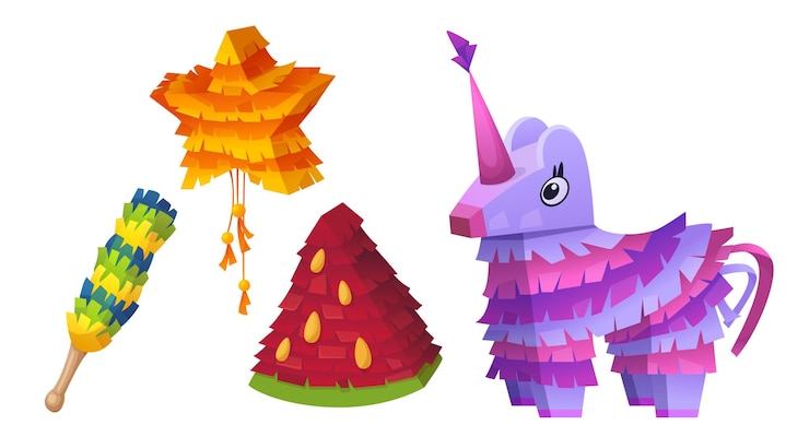 Vecteur gratuit pinata mexicaine pour enfants dessin animé de fête d'anniversaire