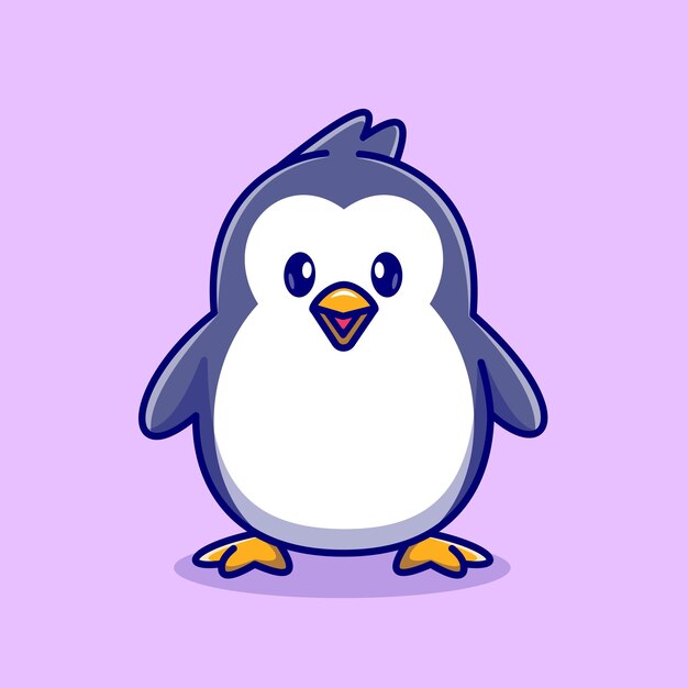 Pingouin Mignon Debout Dessin Animé Vecteur Icône Illustration Nature Animale Icône Concept Isolé Premium