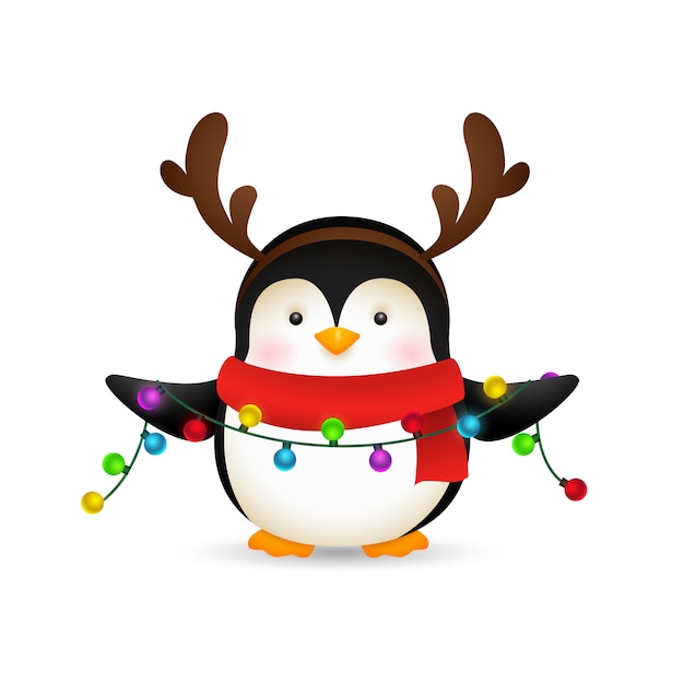 Pingouin mignon fêtant Noël