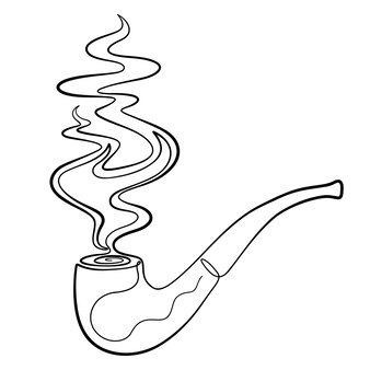 Pipe à Fumer De Vecteur Avec De La Fumée Qui En Sort Dans Un Style à Une Ligne, Isolé Sur Fond Blanc. Vecteur Premium