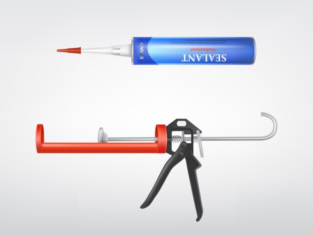 Pistolet à calfeutrer vide réaliste 3D, bouteille métallique avec la mousse de construction, adhésif d&#39;étanchéité