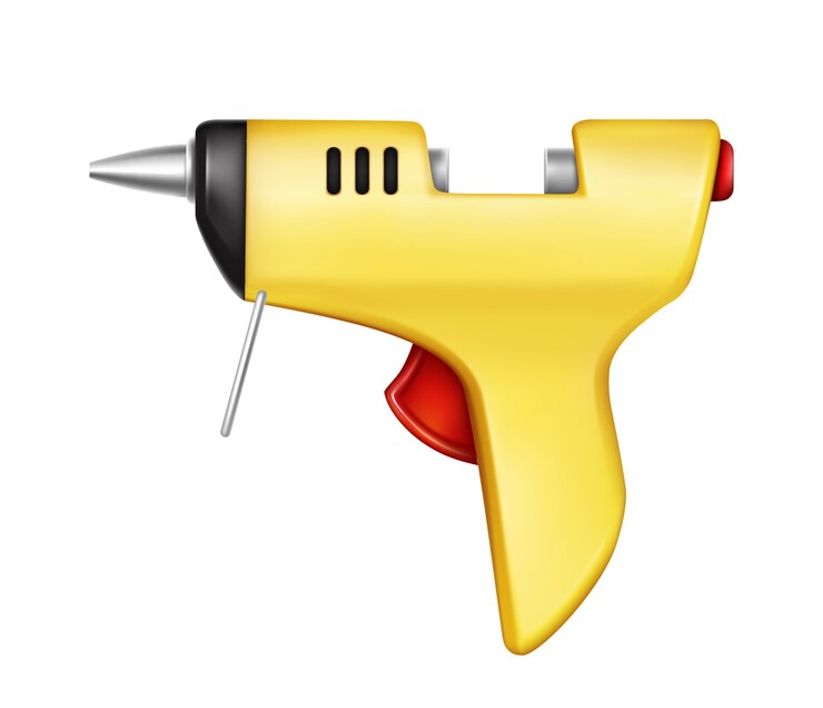 Vecteur gratuit pistolet à colle jaune isolé sur fond blanc. outil à main pour coller, réparer