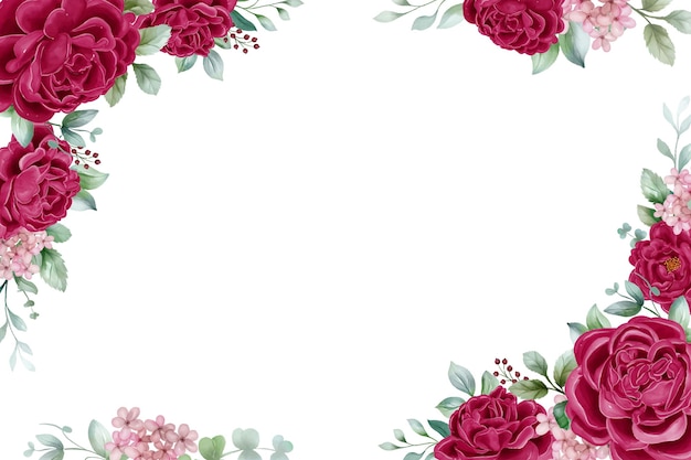 Pivoines cadre floral marron cadre de fleur d'invitation de mariage avec des feuilles de pivoines et de baies isolé sur fond blanc pour l'impression de carte de conception et les invitations